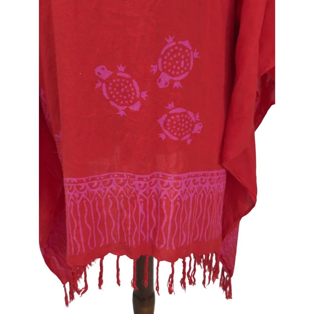 The American Sarong Co Tunic Kaftan Cover Up Womens One Size Red Turtle‎ Print